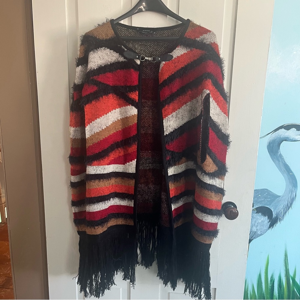 Vertigo Paris Multicolor Striped Fringe Cardigan